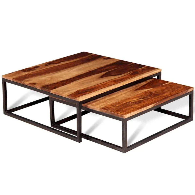 2-Piece Nesting Coffee Table Set – Solid Sheesham Wood Living Room Tables