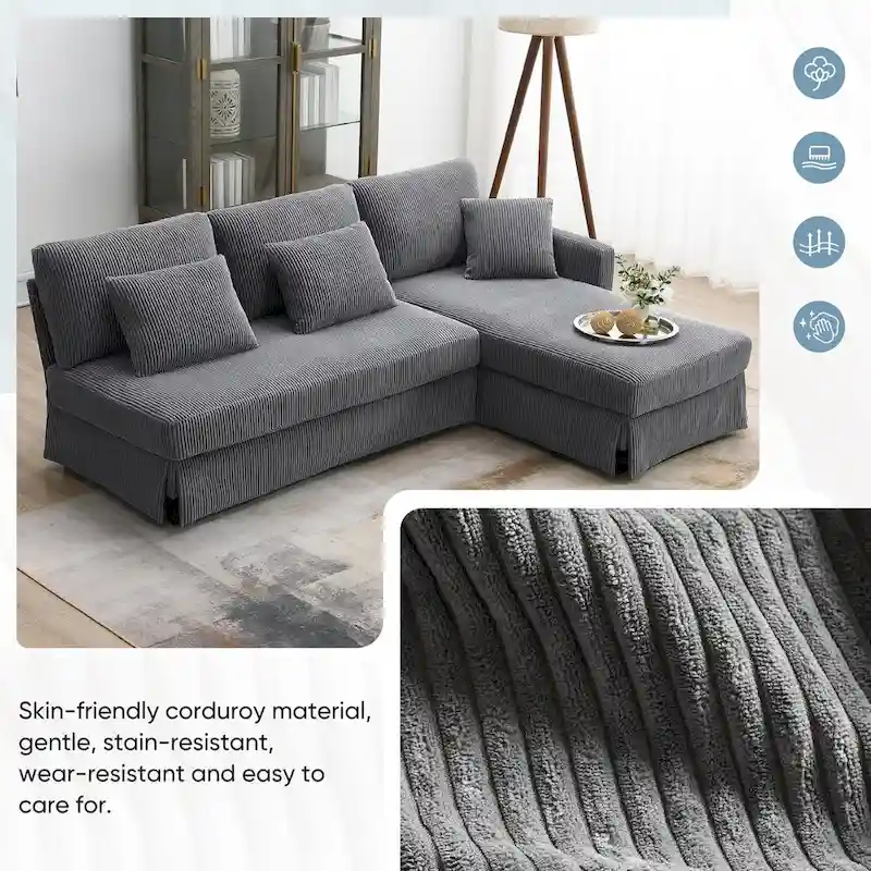 Modern 4-Seat L-Shaped Convertible Sofa with Reversible Chaise and Pillows