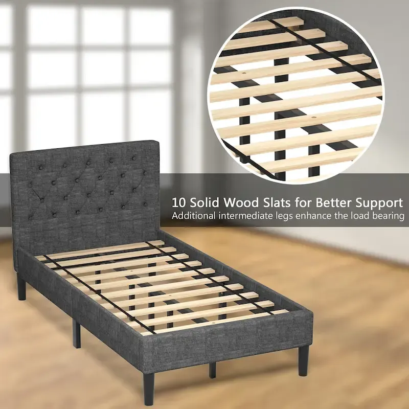 Twin Upholstered Bed Frame Diamond Stitched Headboard Wood