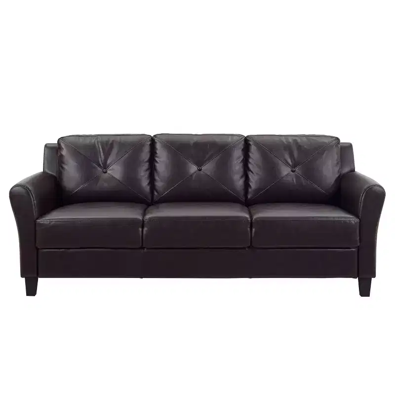 Faux Leather Sofa Java Brown - : Upholstered, 3-Seater, Tufted Back, High-Density Foam