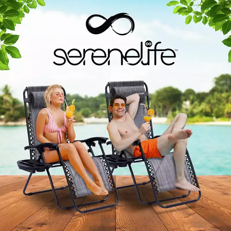 SereneLife Adjustable Zero Gravity Chair Set with Side Table