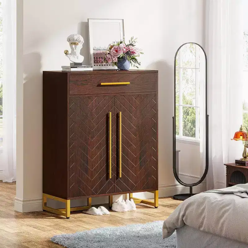 Shoe Cabinet with Doors, Modern Shoe Rack with Drawer