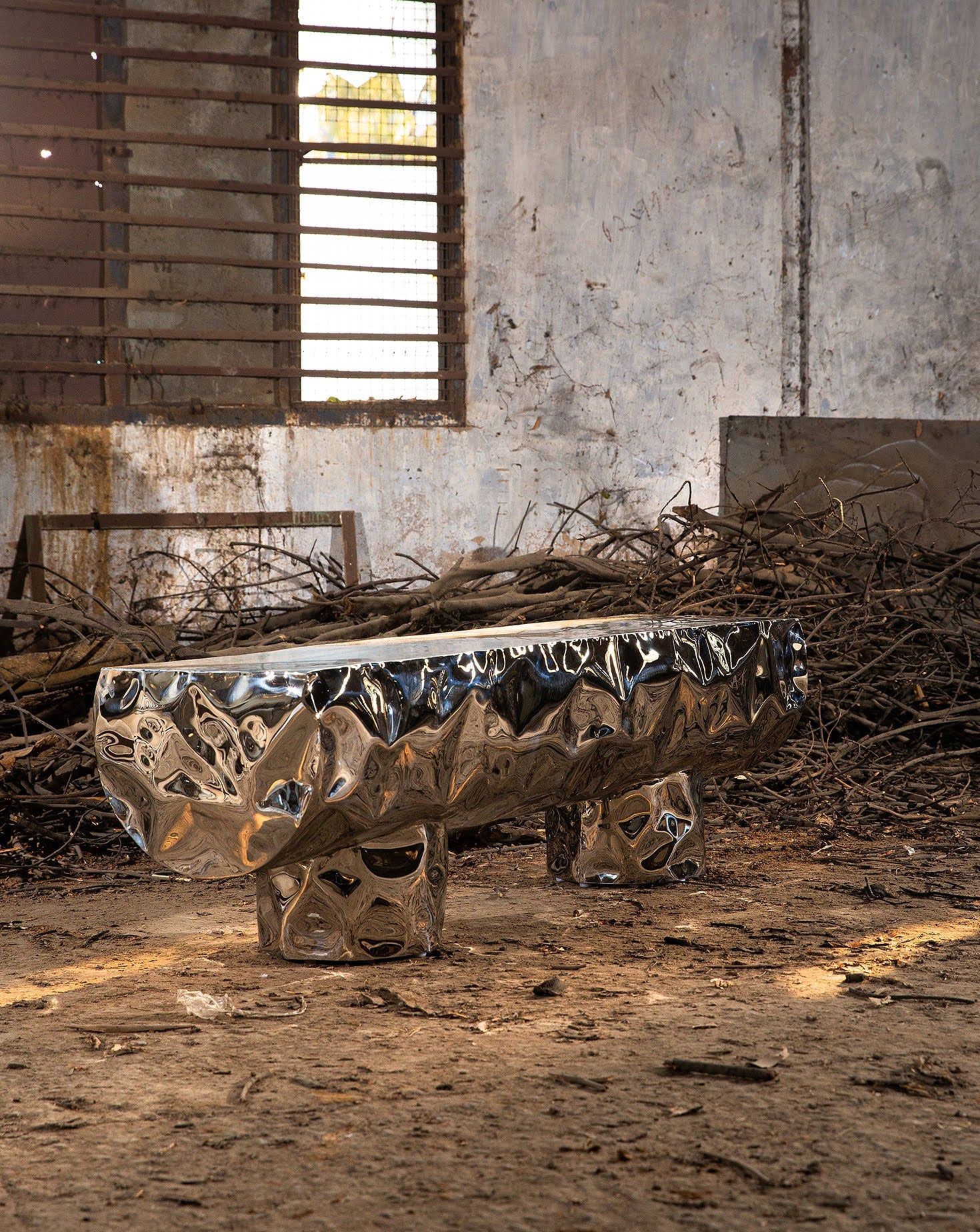 Stainless Steel Mirror Polish Sculptural Bench