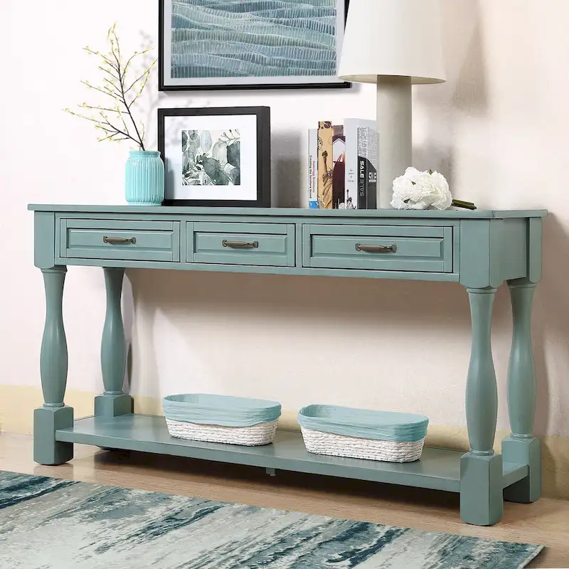 Solid Wood Console Table with 3 Drawers and Bottom Shelf - 63W