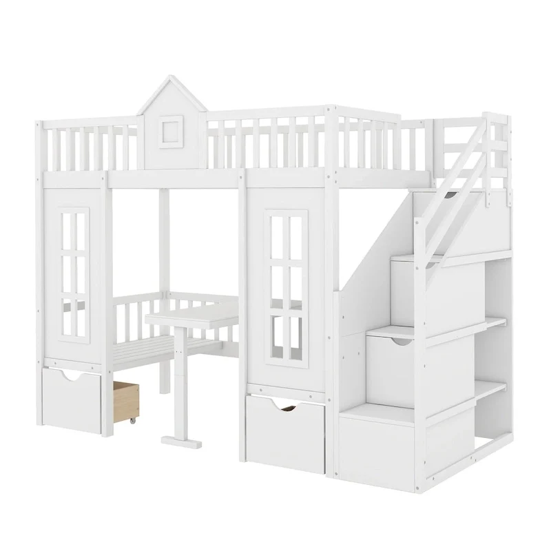 Twin-Over-Twin Bunk Bed with Changeable Table, Bunk Bed Turn into Upper Bed and Down Desk -Gray