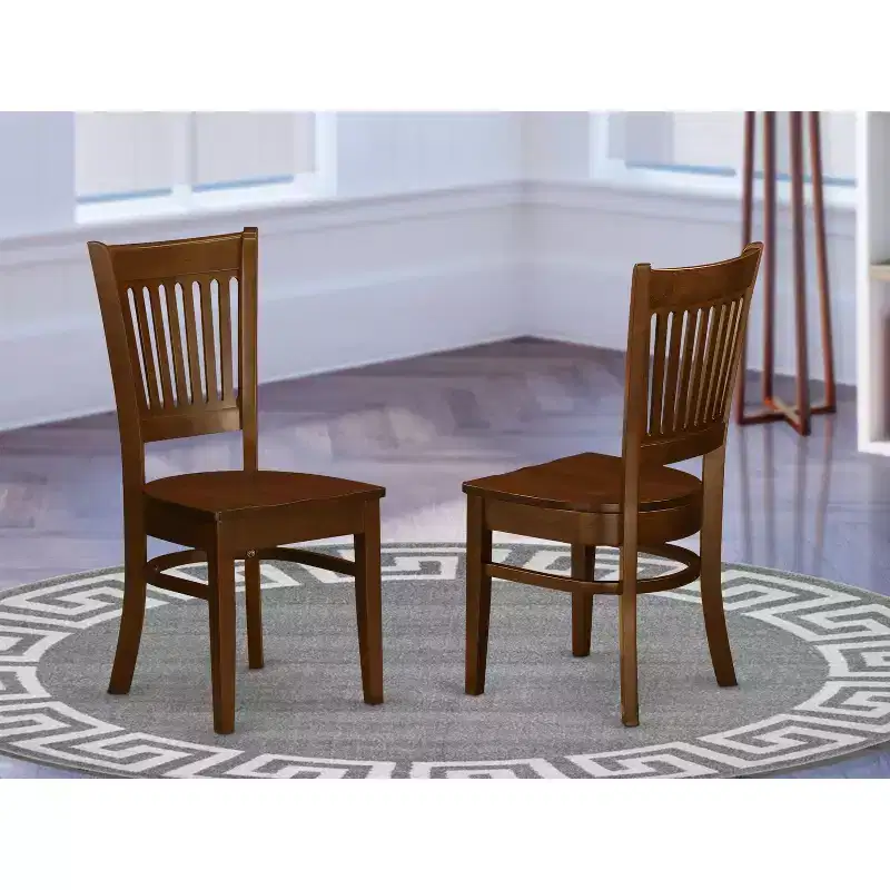 HomeStock Wooden Dining Chair 2-Piece Set- Wooden Seat and Slatted Back