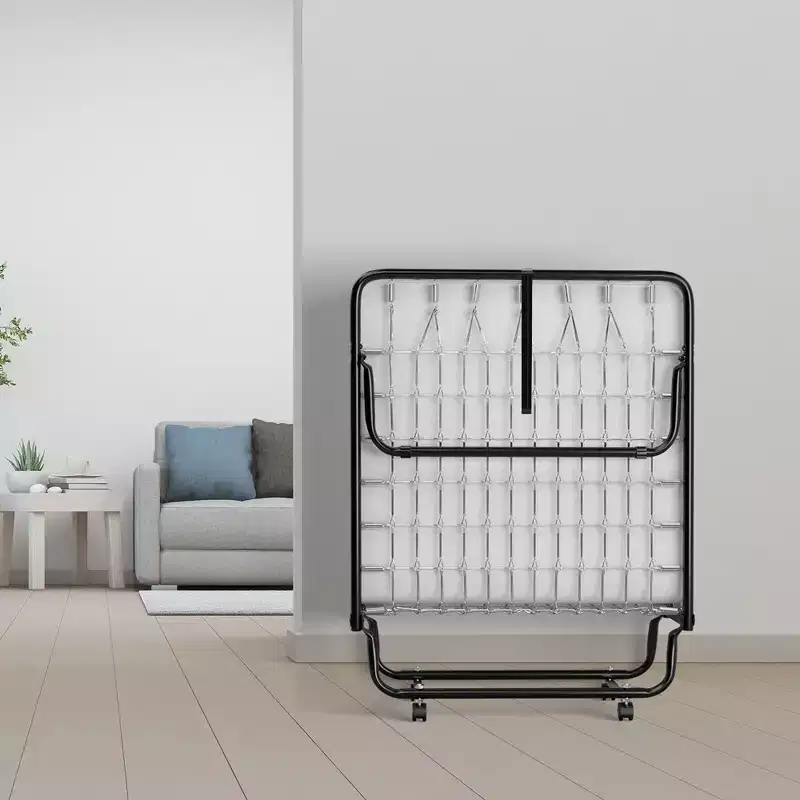 Rollaway Folding Metal Guest Bed with Memory Foam Mattress Made in Italy
