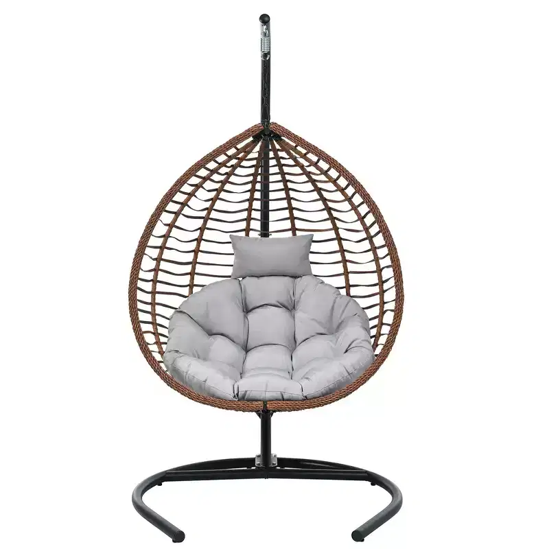 Whisen Hanging Hammock Chair with Stand, Egg Swing Chair with Iron Frame and Cushion & Headrest