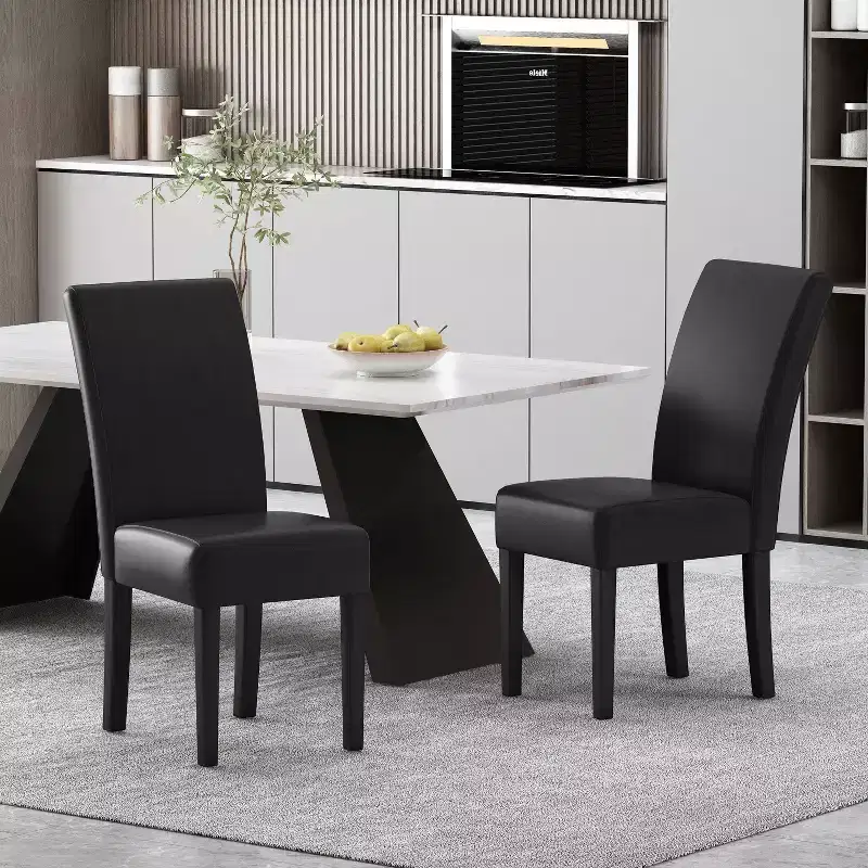 Christopher Knight Home Set of 2 Pollards Faux Leather Upholstered Dining Chairs Midnight Black/Espresso