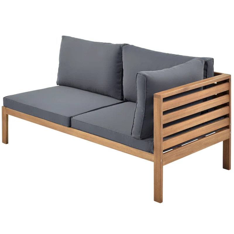 4-Piece Acacia Wood L-Shaped Sectional Sofa Set with Table
