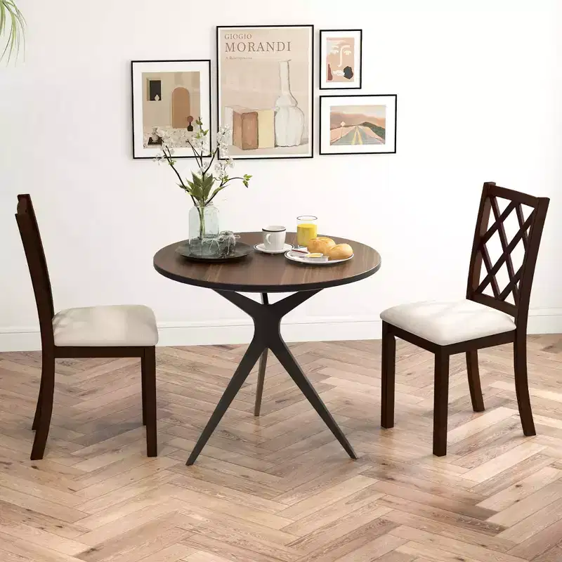 Costway Set of 2/4 Dining Chairs Wood Kitchen Side Chair with Inclined Backrest Cherry Brown