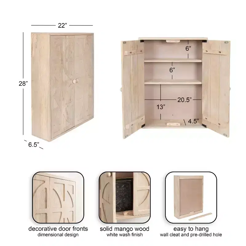 Kate and Laurel Galliene Wood Wall Cabinet, 22x7x28 Whitewash