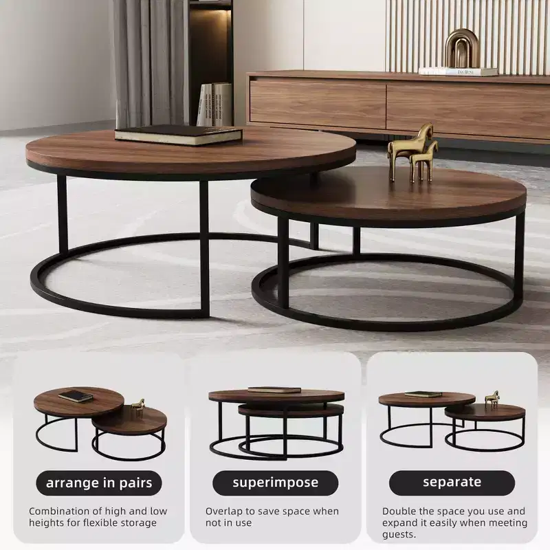 Luck Live nested round coffee table walnut color