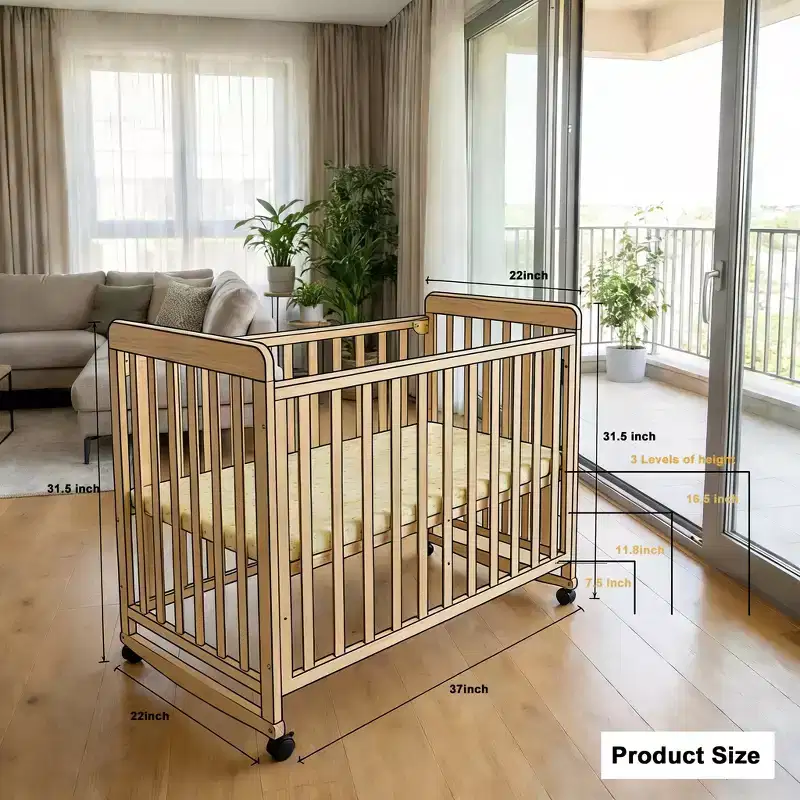 Dublin 3-in-1 Convertible Bedside Crib — Solid Pine, Rolling Wheels, 100 lb Capacity