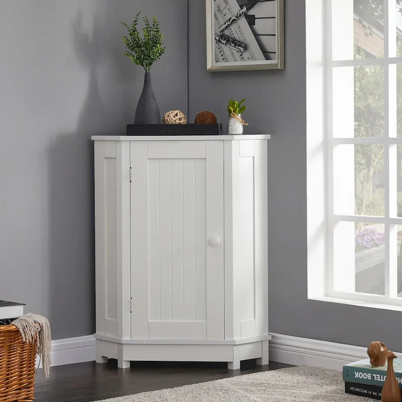 Bathroom Cabinet Triangle Corner Storage Cabinet with Shelf Modern Style - 17.5 L x 17.5 W x 31.4 H
