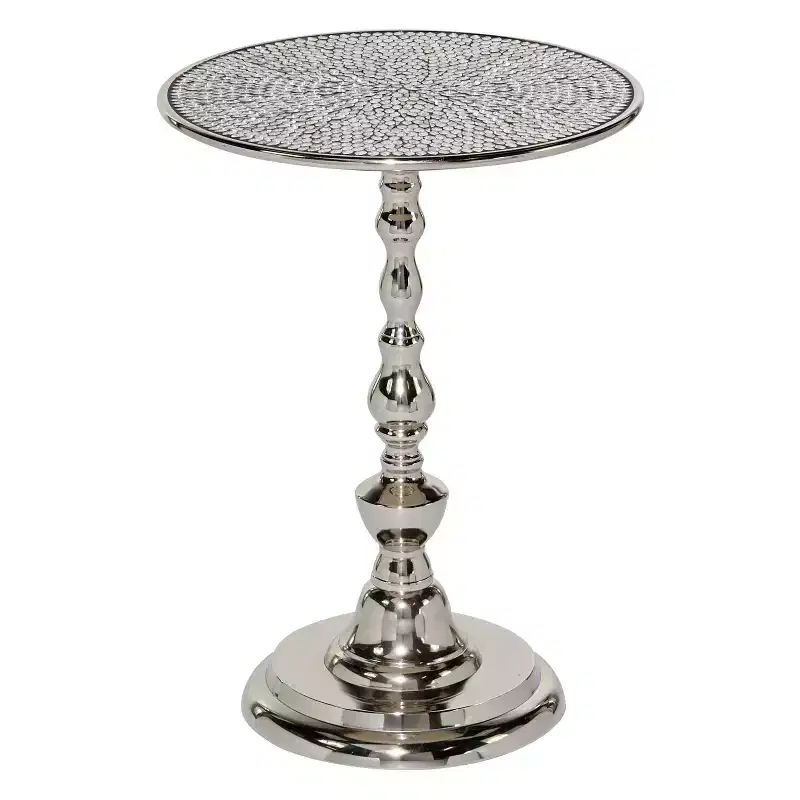 Glam Aluminum Pedestal Table Silver: Round Luxury Accent, 20