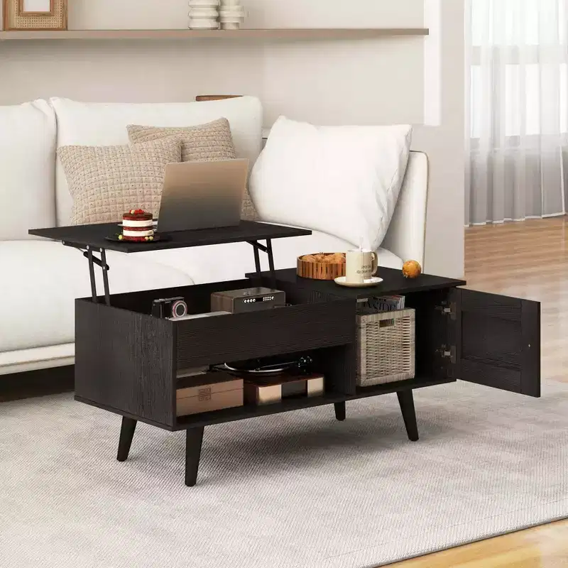 Lift Top Coffee Table with Storage, Hidden Compartment Cabinet & Open Shelf