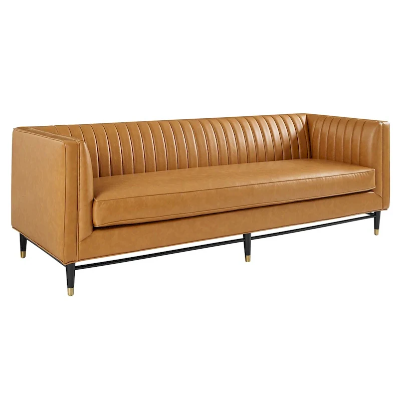Channel Tufted Vegan Leather Sofa