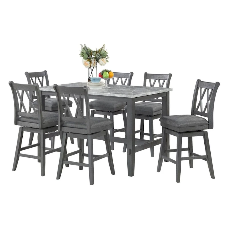 Hudson Marble 7pc Counter Height Set