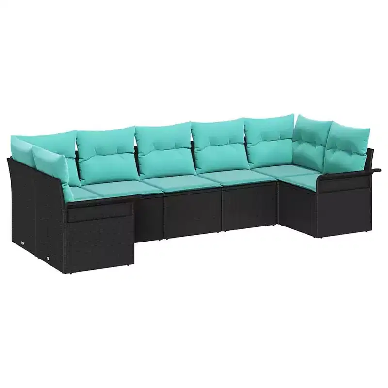 vidaXL Garden Sofa Set with Cushion 7 pcs Black Poly rattan