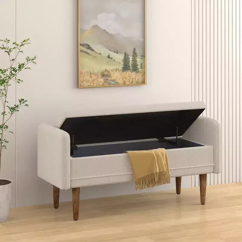Teddy velvet storage stool with storage space, suitable for apartments, living rooms and bedrooms.