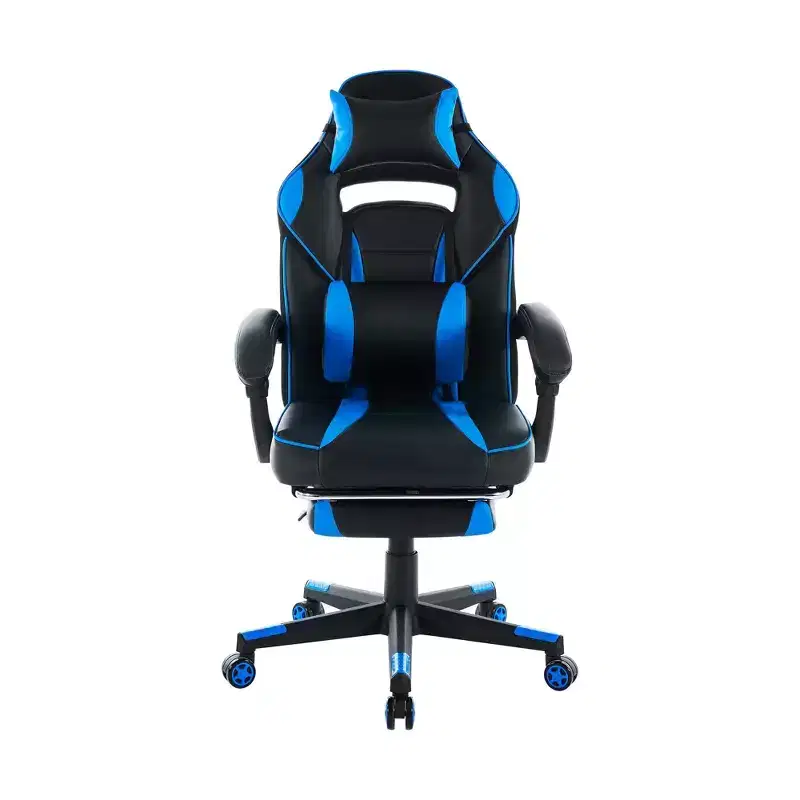 High Back PU Leather Gaming Chair  Ergonomic Computer Chair with Headrest, Retractable Footrest, Lumbar Support, 360 Swivel, Height Adjust, Black
