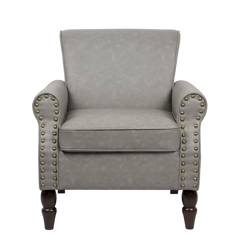 Nailheads Accent Chair Faux Leather Armchair