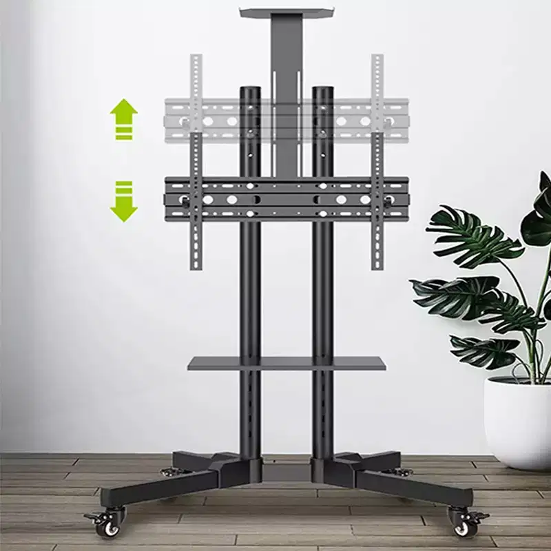 Mobile TV Stand For 32-65 Inch TVs, -15~+15 Tilt TV Cart Holds Up To 110Lbs, Rolling Mobile Floor Movable Monitor Holder W/Laptop Shelf For Home