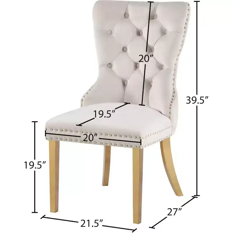 Velvet Dining Chair with Gold Frame, Set of 2 – Black/Cream/Gray