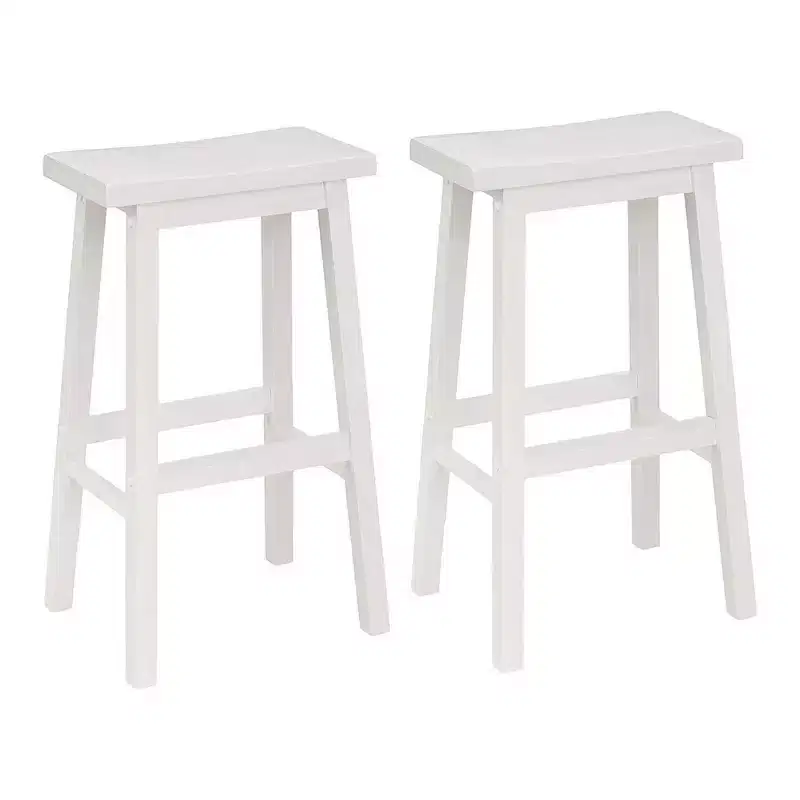 PJ Wood Classic 29 Inch Saddle Seat Kitchen Bar Counter Stool, White (8 Pack)
