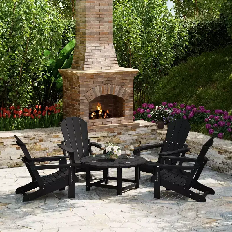 WestinTrends Malibu 5-Piece HDPE Folding Adirondack Chair Outdoor Patio Conversation Set