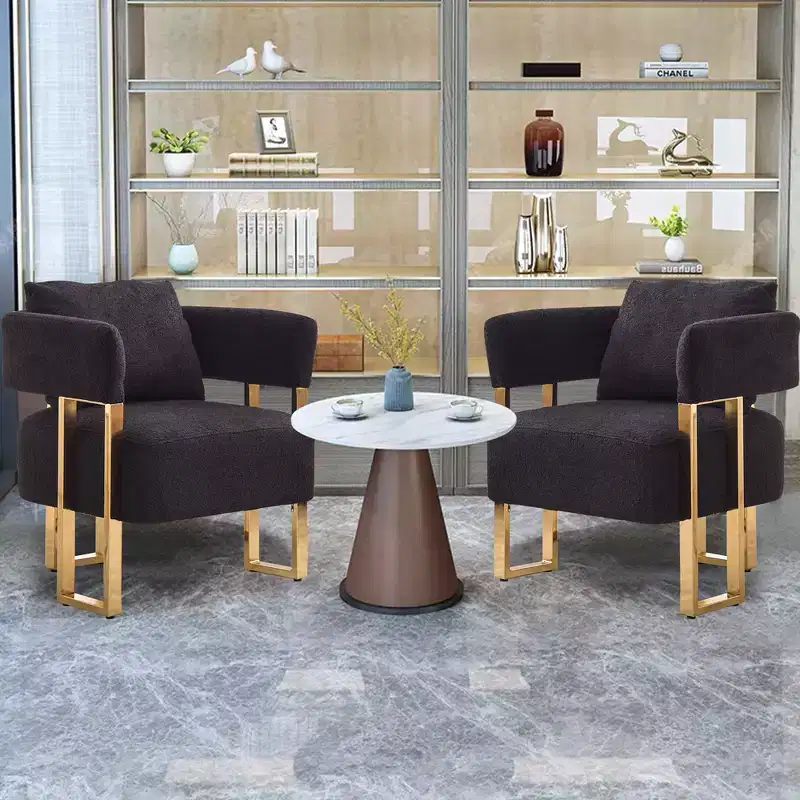 Zeus & Ruta Modern Accent Chairs Set of 2 with Teddy Fleece Upholstered & Gold Metal Legs