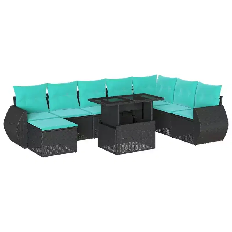 vidaXL Patio Sofa Set with Cushions and Table Outdoor 9 Piece Poly Rattan