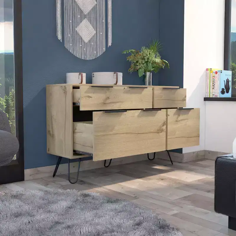 3/4-Drawer Dresser Compact Storage for Clothing, Sturdy Steel Legs and Durable Top Surface, for Living Room/Bedroom/Office, Light Oak