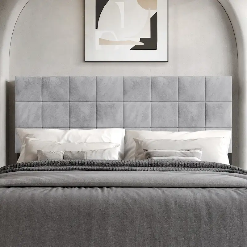 Square Stitching Velvet Upholstered Headboard