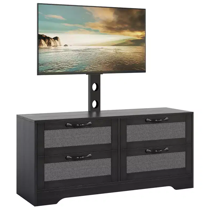 Farmhouse Style Dresser TV Stand for TVs up to 70''  4 Drawers, Rattan Doors, Wooden Storage Cabinet, Media Console for Bedroom or Living Room