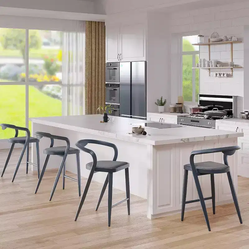 Acekool 2-Pack Metal Bar Stools - Blue Counter Height with Back Support