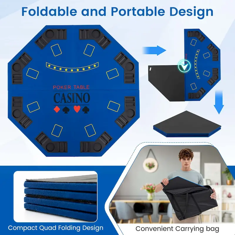 Costway 48 Poker Table Top - 8 Player Foldable Texas Holdem Poker - See Details