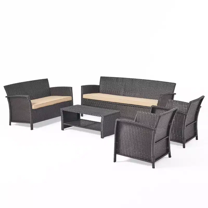 Christopher Knight Home Lucia Outdoor Wicker 7 Seater Chat Set with Cushion