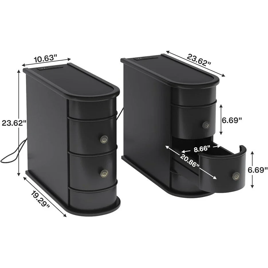Solid Wood Chairside End Table, Two-Drawer Narrow Side Table Slim