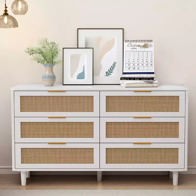 JVNOXK 51.186-Drawers Rattan Storage Cabinet Rattan Drawer,for Bedroom,Living Room,White