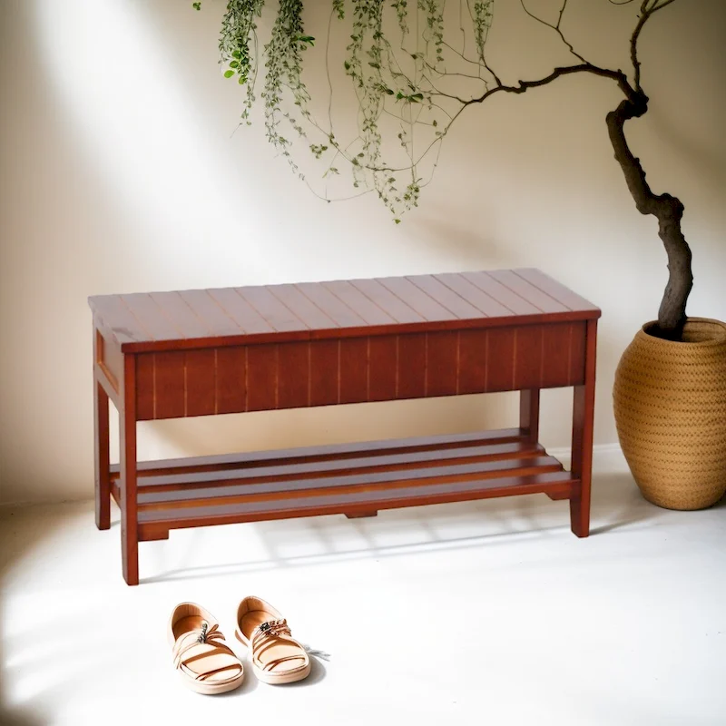 Solid Wood Shoe Bench with Storage