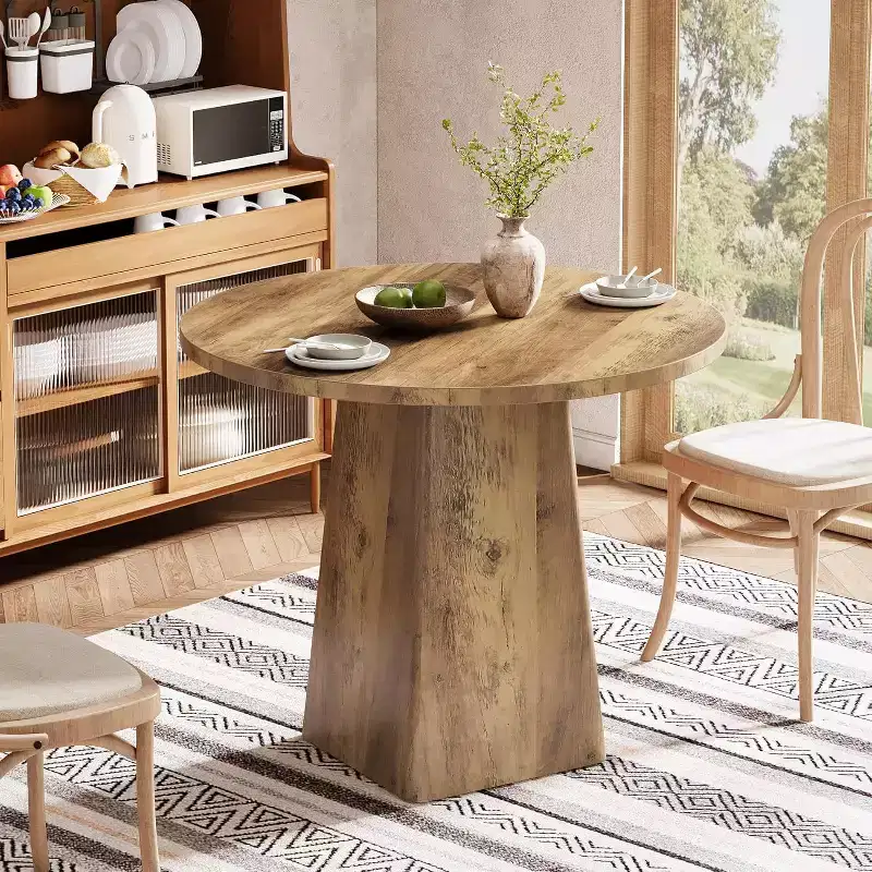 Brown Round Dining Table, Wood, Seats 2–4