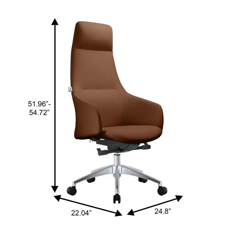 LeisureMod Celeste High-Back Leather Office Chair with Headrest - Modern Iron Frame Swivel & Tilt Executive Desk Chair