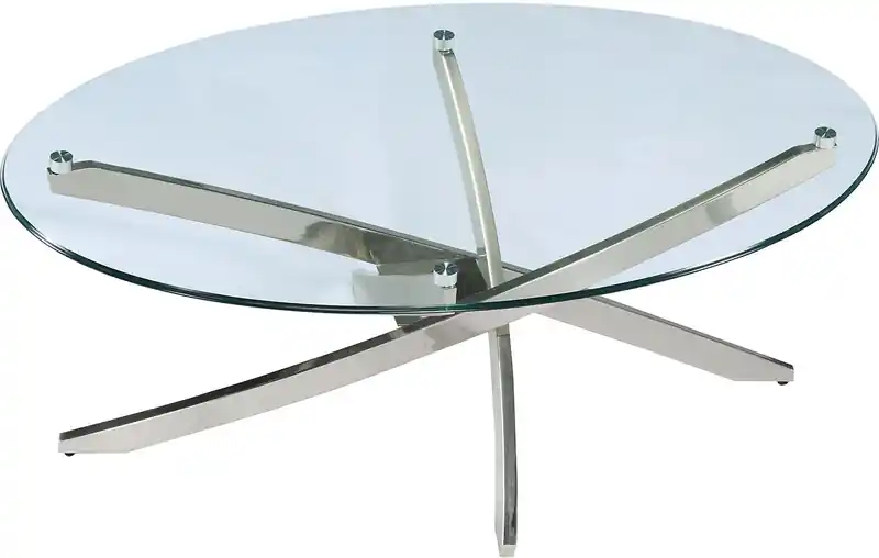 48 Modern Round Glass Top Coffee Table - Silver with Stainless Steel Base