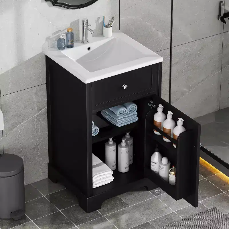 20 Bathroom Vanity with Sink Soft Closing Door Storage Rack Adjustable Shelf Black