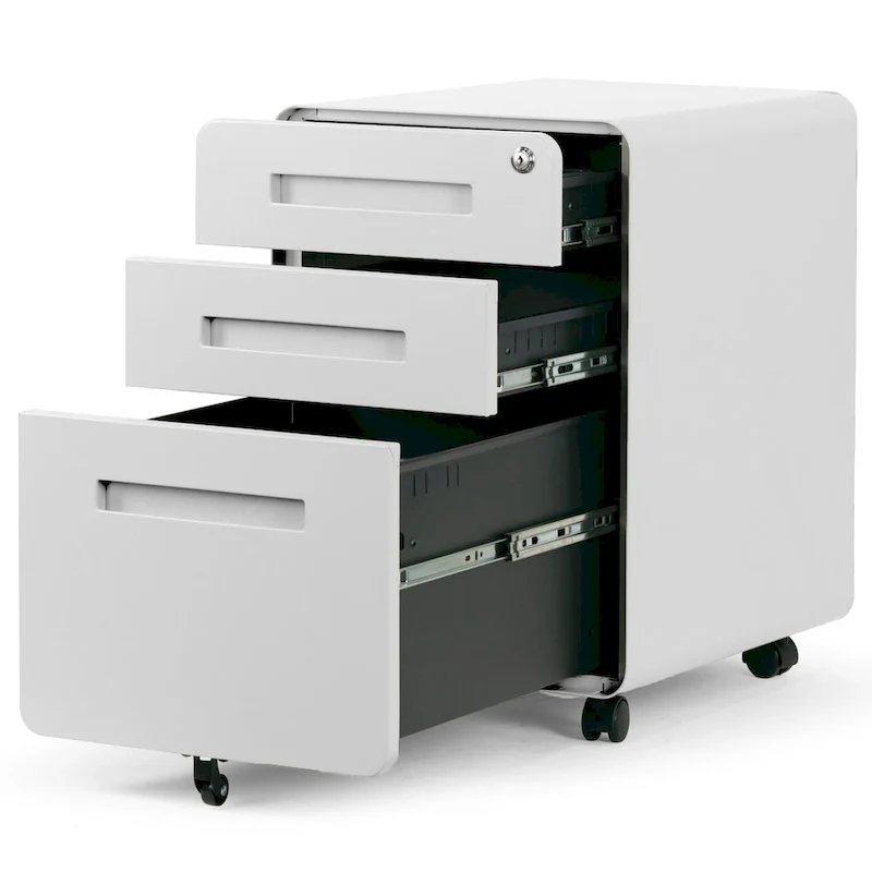 White 3-Drawer File Cabinet with lock and Wheels