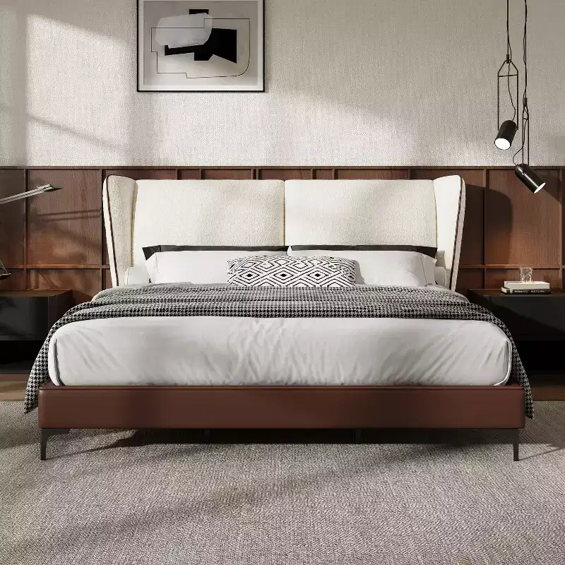 Christopher Knight Home Zewa Modern King Size Faux Leather Upholstered Platform Bed with Teddy Wingback Headboard