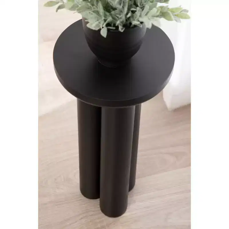 Round Drink Table with Chunky Tripod Wood Base, Black, 10