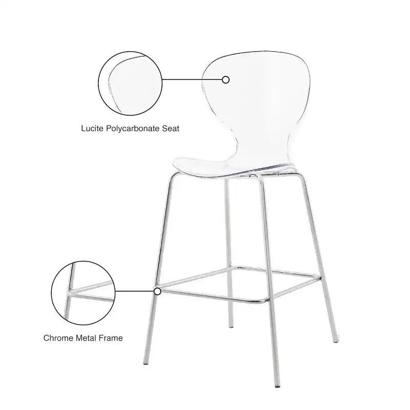 Meridian Furniture,Clarion Chrome Metal Stool, Set of 2